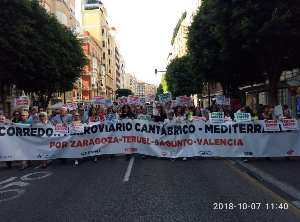 Manifestacin del 7 de octubre en Valencia a favor del corredor ferroviario Cantbrico-Mediterrneo