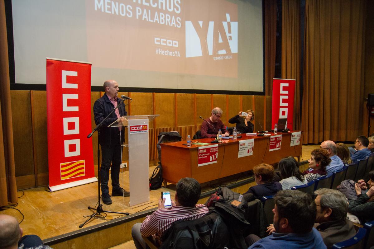 Asamblea de Unai Sordo, secretario general de CCOO, en Zaragoza 14 de febrero de 2019.